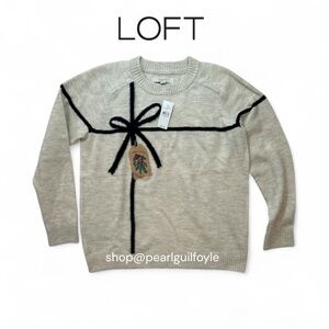 LOFT Beige Sweater with Black Ribbon Accent